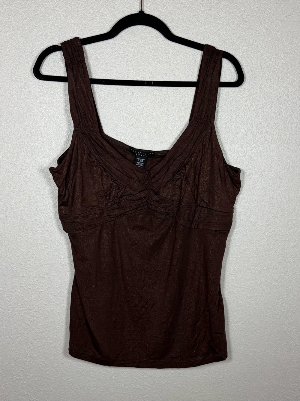 NWT Y2K Brown Shimmer Ruched V-Neck Sleeveless Wide Strap Babydoll Tank XL